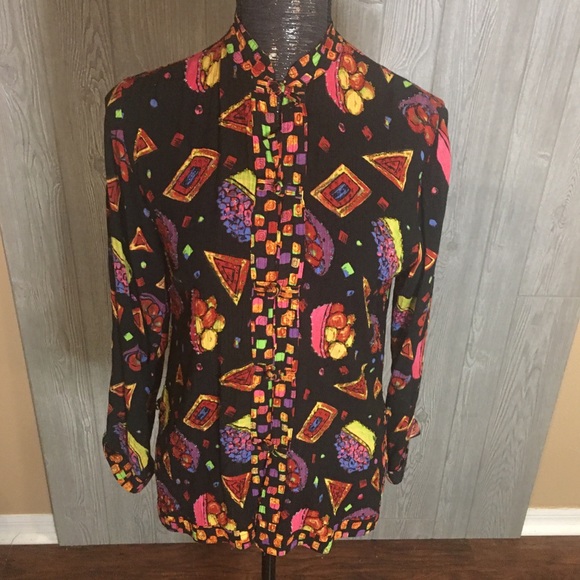 Key Lime Pie Black Printed Blouse Size S - Picture 2 of 6